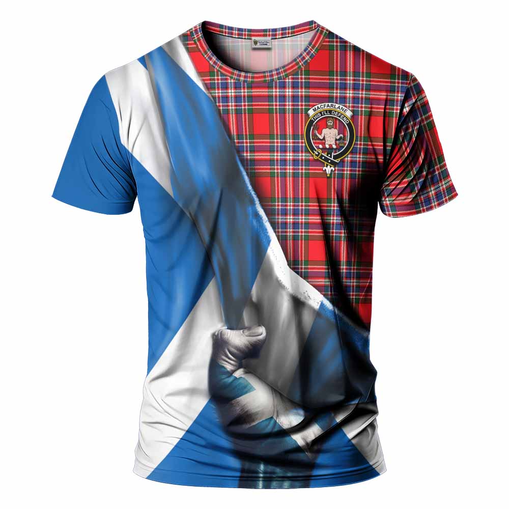 Tartan Vibes Clothing MacFarlane (McFarlane) Tartan T-Shirt with Family Crest Scotland Patriotic Style