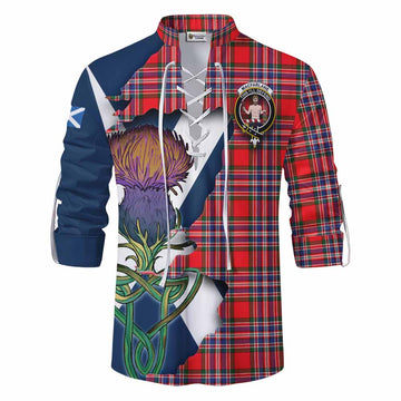 MacFarlane (McFarlane) Tartan Family Crest Ghillie Kilt Shirt Scottish Thistle Celtic Inspired