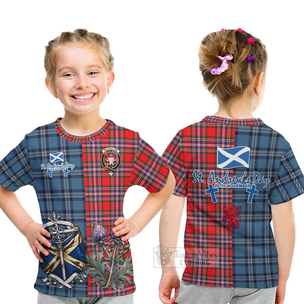 Tartan Vibes Clothing MacFarlane (McFarlane) Tartan Kid T-Shirt Happy St. Andrew's Day Half Tartan Style