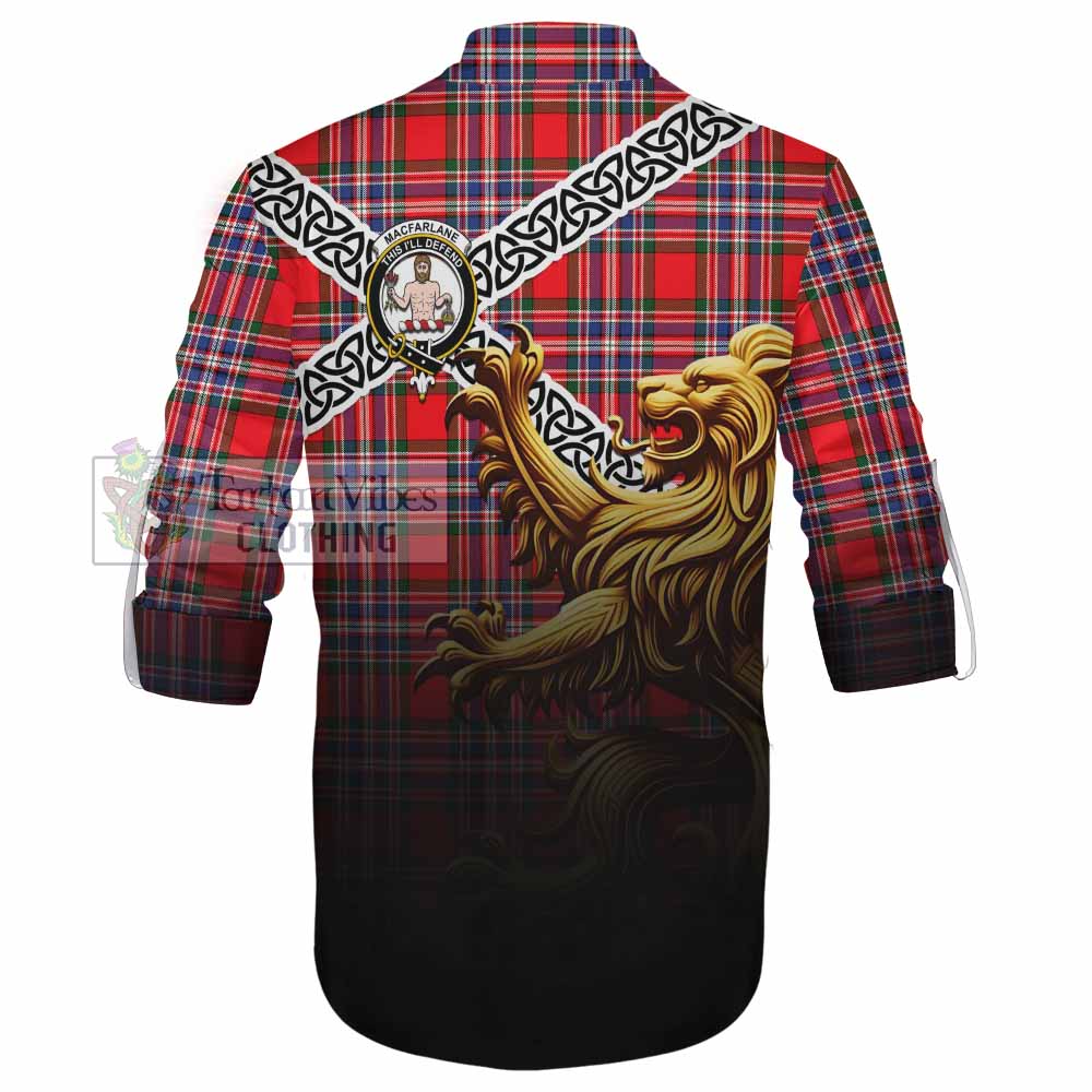 Tartan Vibes Clothing MacFarlane (McFarlane) Crest Tartan Ghillie Kilt Shirt with Golden Lion Emblem Celtic Style