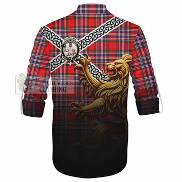 MacFarlane (McFarlane) Crest Tartan Ghillie Kilt Shirt with Golden Lion Emblem Celtic Style