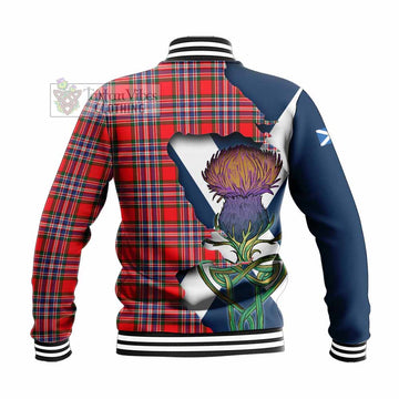 Tartan Vibes Clothing MacFarlane (McFarlane) Tartan Family Crest Baseball Jacket Scottish Thistle Celtic Inspired