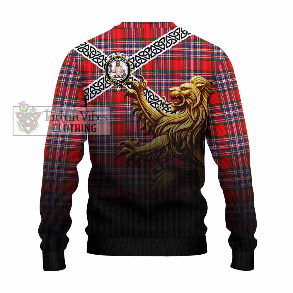 Tartan Vibes Clothing MacFarlane (McFarlane) Crest Tartan Knitted Sweater with Golden Lion Emblem Celtic Style
