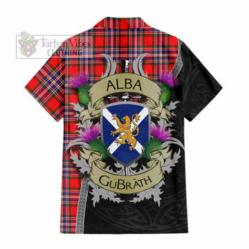 Tartan Vibes Clothing MacFarlane (McFarlane) Tartan Family Crest Short Sleeve Button Shirt Lion Rampant Royal Thistle Shield Celtic Inspired