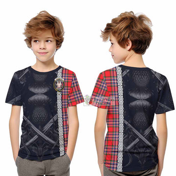 MacFarlane (McFarlane) Tartan Kid T-Shirt with Family Crest Cross Sword Thistle Celtic Vibes