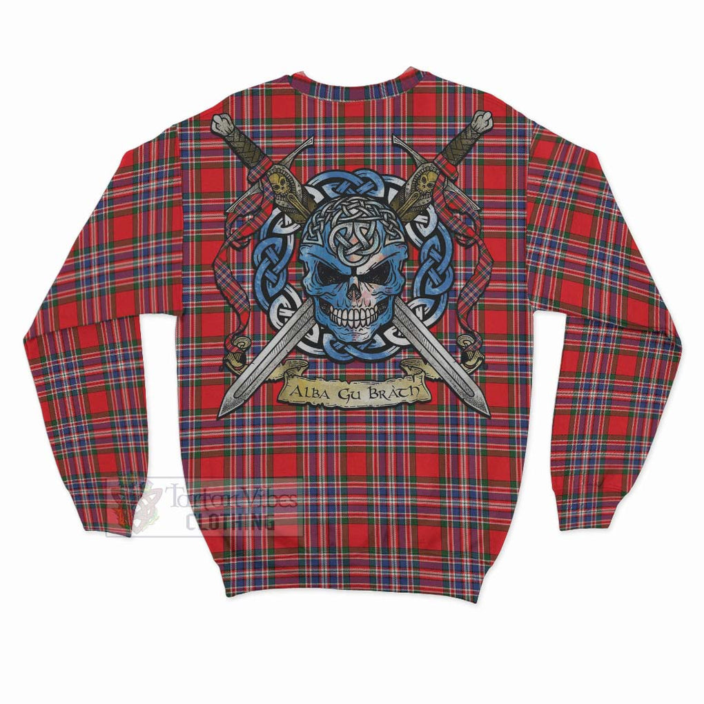 Tartan Vibes Clothing MacFarlane (McFarlane) Tartan Sweatshirt with Family Crest Celtic Skull Style
