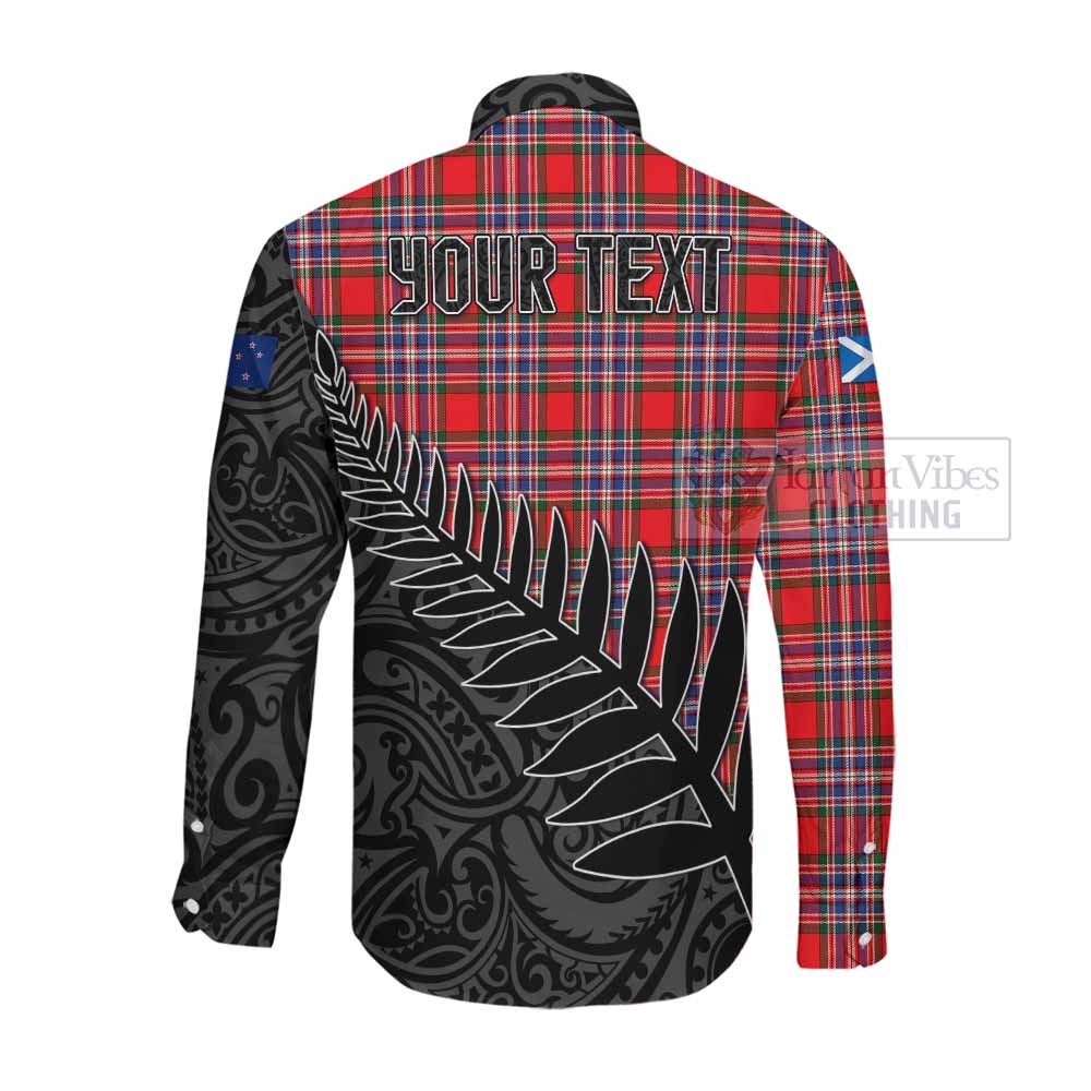 Tartan Vibes Clothing MacFarlane (McFarlane) Crest Tartan Long Sleeve Button Shirt with New Zealand Silver Fern Half Style