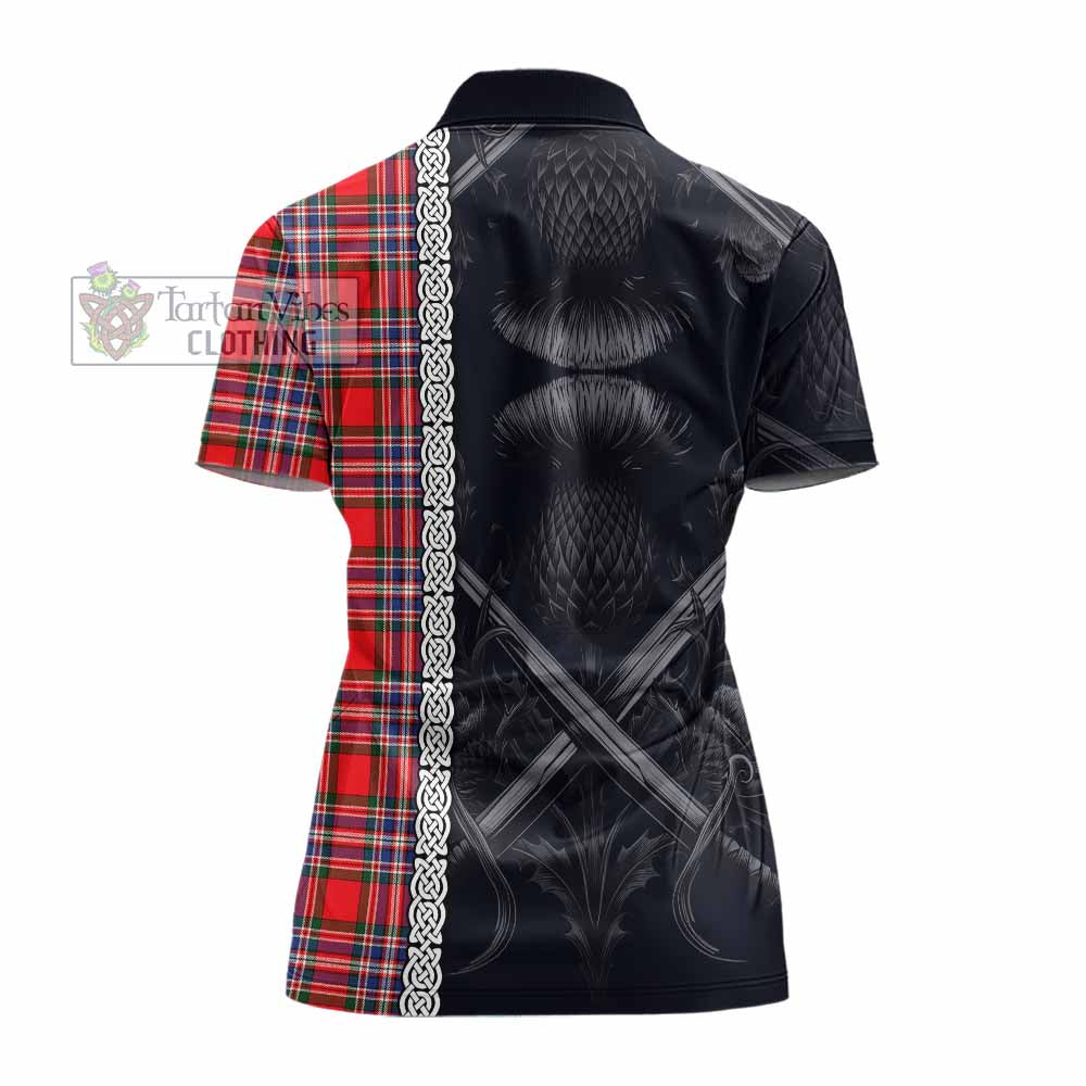 Tartan Vibes Clothing MacFarlane (McFarlane) Tartan Women's Polo Shirt with Family Crest Cross Sword Thistle Celtic Vibes