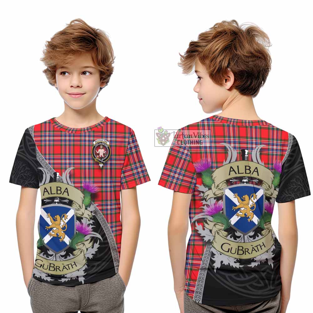 Tartan Vibes Clothing MacFarlane (McFarlane) Tartan Family Crest Kid T-Shirt Lion Rampant Royal Thistle Shield Celtic Inspired