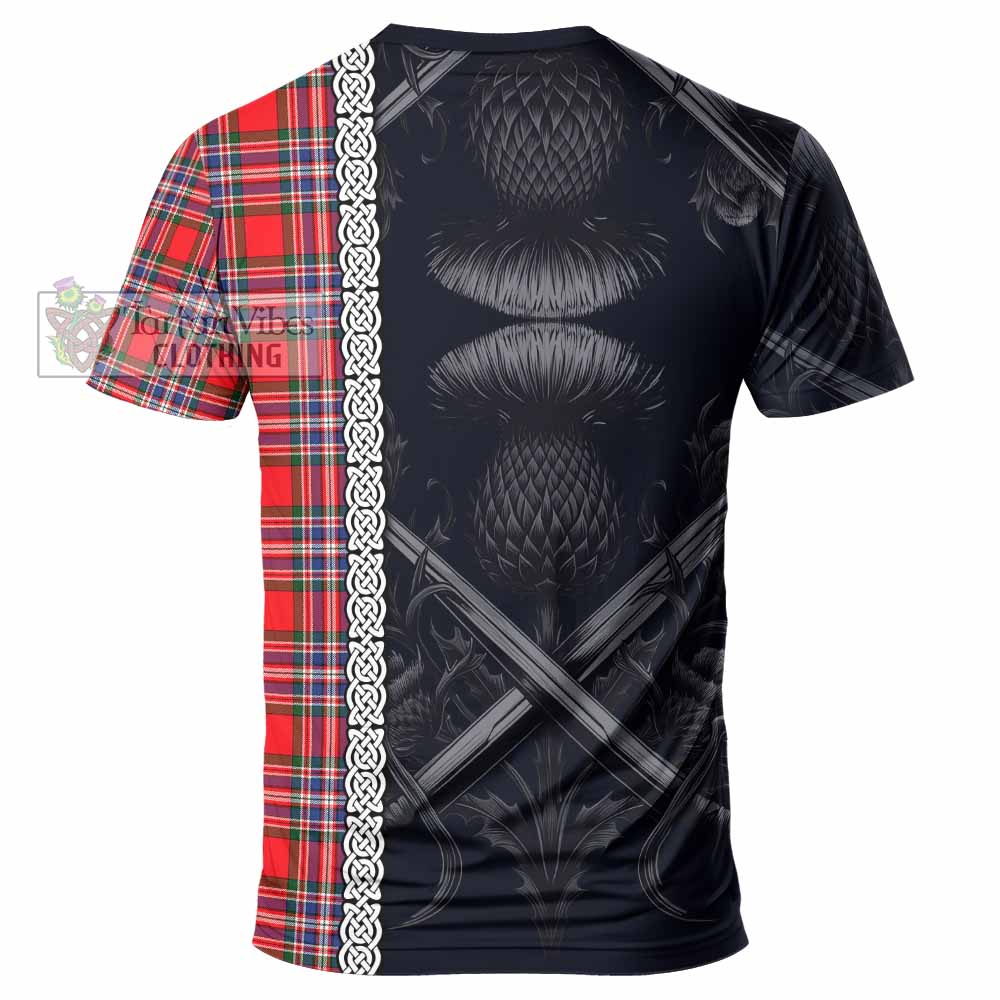 Tartan Vibes Clothing MacFarlane (McFarlane) Tartan T-Shirt with Family Crest Cross Sword Thistle Celtic Vibes