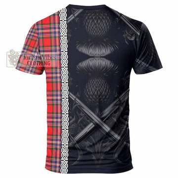 Tartan Vibes Clothing MacFarlane (McFarlane) Tartan T-Shirt with Family Crest Cross Sword Thistle Celtic Vibes
