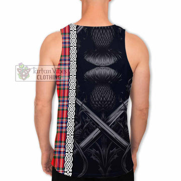 MacFarlane (McFarlane) Tartan Men's Tank Top with Family Crest Cross Sword Thistle Celtic Vibes