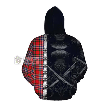 Tartan Vibes Clothing MacFarlane (McFarlane) Tartan Cotton Hoodie with Family Crest Cross Sword Thistle Celtic Vibes