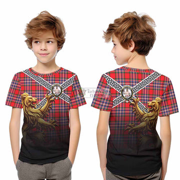 MacFarlane (McFarlane) Crest Tartan Kid T-Shirt with Golden Lion Emblem Celtic Style