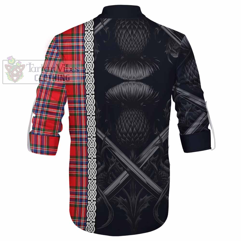 Tartan Vibes Clothing MacFarlane (McFarlane) Tartan Ghillie Kilt Shirt with Family Crest Cross Sword Thistle Celtic Vibes