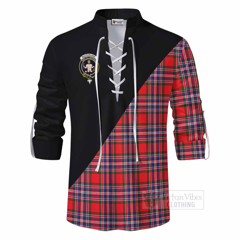 Tartan Vibes Clothing MacFarlane (McFarlane) Tartan Ghillie Kilt Shirt with Family Crest and Military Logo Style