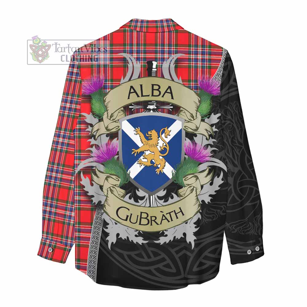 Tartan Vibes Clothing MacFarlane (McFarlane) Tartan Family Crest Women's Casual Shirt Lion Rampant Royal Thistle Shield Celtic Inspired