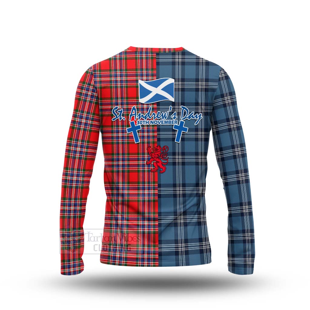 Tartan Vibes Clothing MacFarlane (McFarlane) Tartan Long Sleeve T-Shirt Happy St. Andrew's Day Half Tartan Style