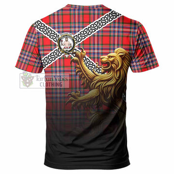 Tartan Vibes Clothing MacFarlane (McFarlane) Crest Tartan T-Shirt with Golden Lion Emblem Celtic Style