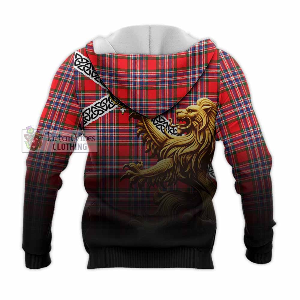 Tartan Vibes Clothing MacFarlane (McFarlane) Crest Tartan Knitted Hoodie with Golden Lion Emblem Celtic Style