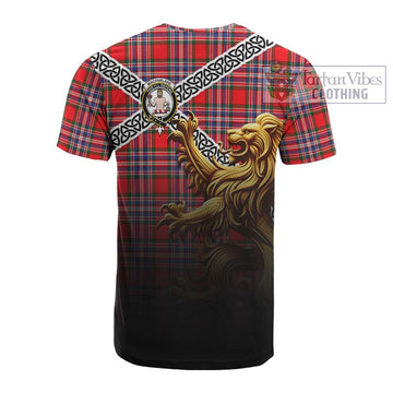 Tartan Vibes Clothing MacFarlane (McFarlane) Crest Tartan Cotton T-shirt with Golden Lion Emblem Celtic Style