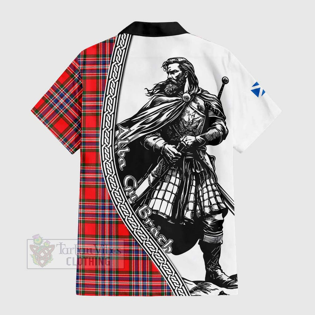 Tartan Vibes Clothing MacFarlane (McFarlane) Tartan Clan Crest Short Sleeve Button Shirt with Highlander Warrior Celtic Style