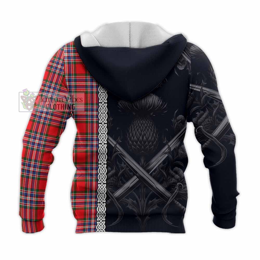 Tartan Vibes Clothing MacFarlane (McFarlane) Tartan Knitted Hoodie with Family Crest Cross Sword Thistle Celtic Vibes