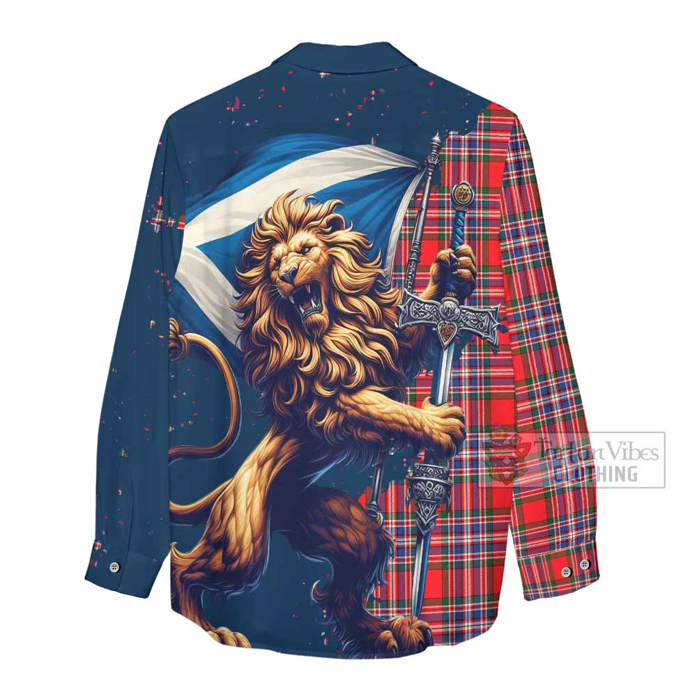 Tartan Vibes Clothing MacFarlane (McFarlane) Tartan Family Crest Women's Casual Shirt with Scottish Majestic Lion