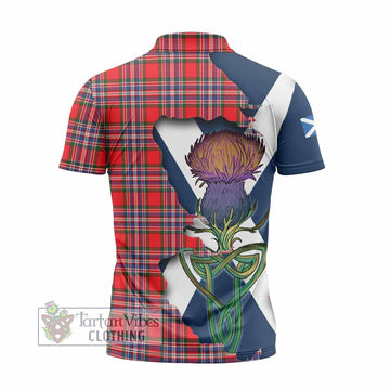 MacFarlane (McFarlane) Tartan Family Crest Zipper Polo Shirt Scottish Thistle Celtic Inspired