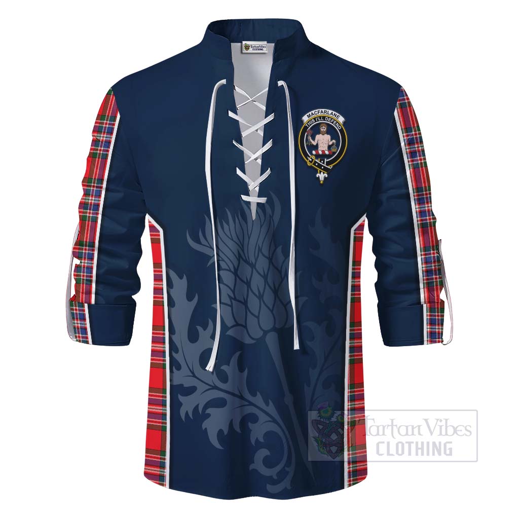 Tartan Vibes Clothing MacFarlane (McFarlane) Tartan Ghillie Kilt Shirt with Family Crest and Scottish Thistle Vibes Sport Style