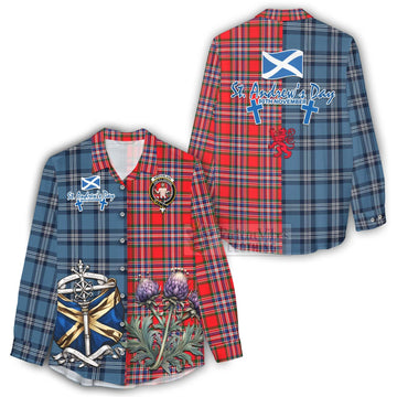Tartan Vibes Clothing MacFarlane (McFarlane) Tartan Women's Casual Shirt Happy St. Andrew's Day Half Tartan Style