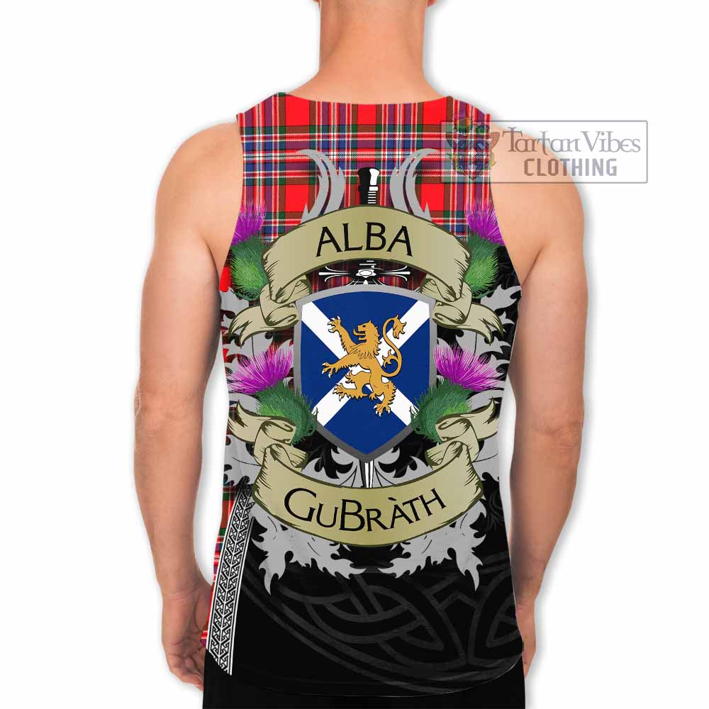 Tartan Vibes Clothing MacFarlane (McFarlane) Tartan Family Crest Men's Tank Top Lion Rampant Royal Thistle Shield Celtic Inspired