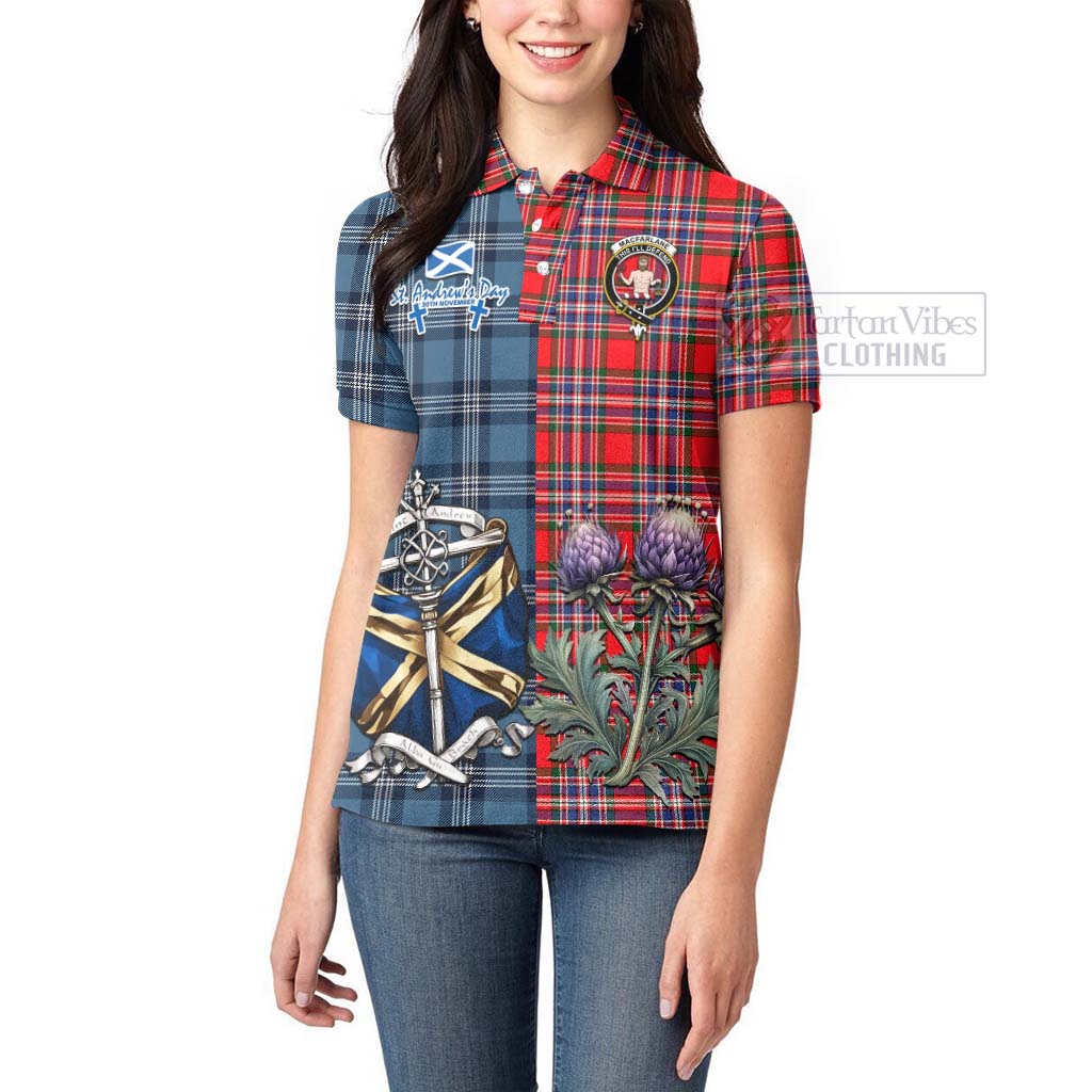 Tartan Vibes Clothing MacFarlane (McFarlane) Tartan Women's Polo Shirt Happy St. Andrew's Day Half Tartan Style