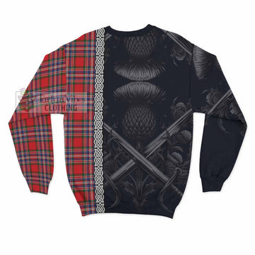 Tartan Vibes Clothing MacFarlane (McFarlane) Tartan Sweatshirt with Family Crest Cross Sword Thistle Celtic Vibes