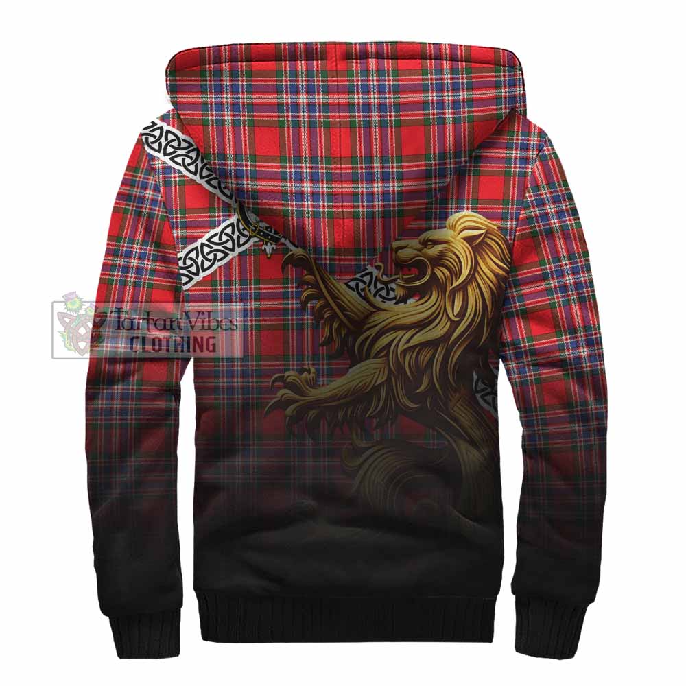 Tartan Vibes Clothing MacFarlane (McFarlane) Crest Tartan Sherpa Hoodie with Golden Lion Emblem Celtic Style