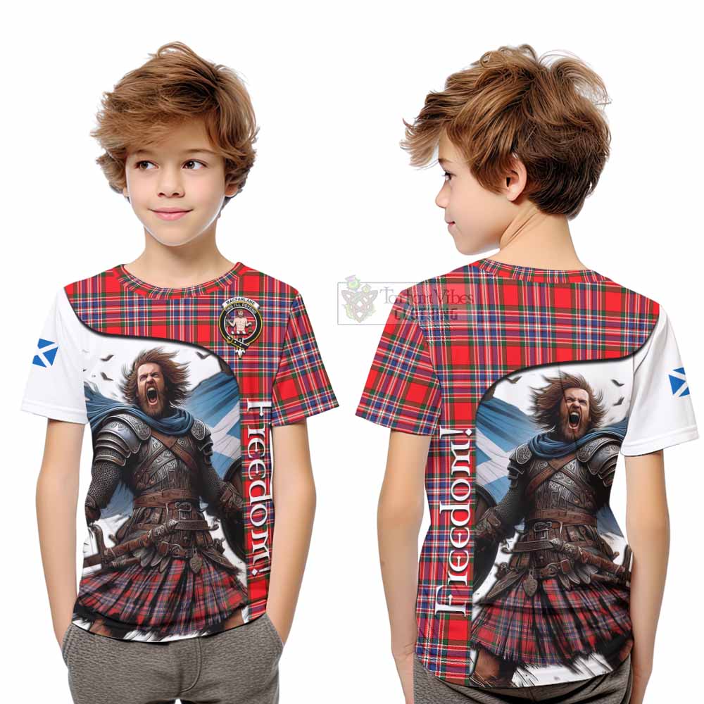Tartan Vibes Clothing MacFarlane (McFarlane) Crest Tartan Kid T-Shirt Inspired by the Freedom of Scottish Warrior