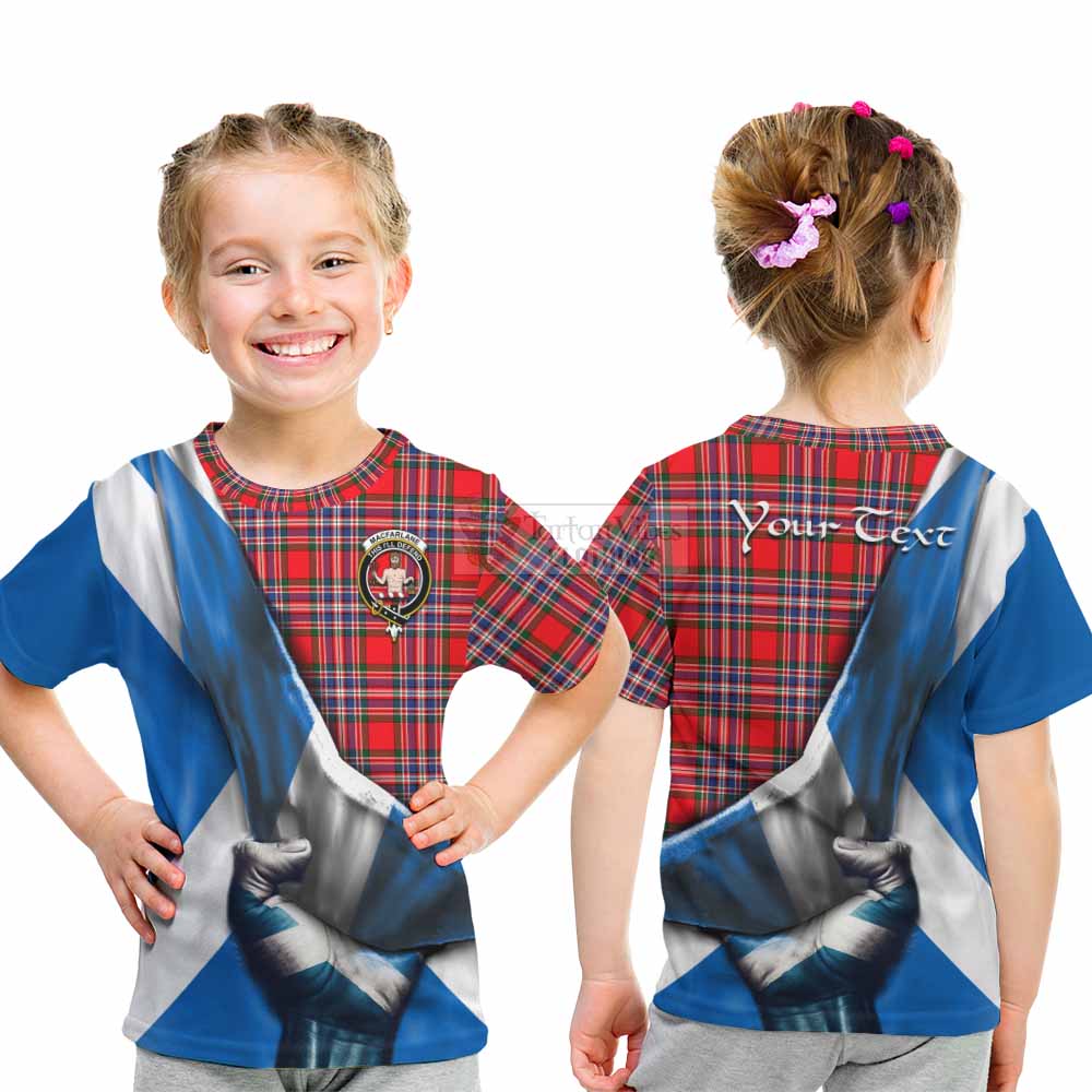Tartan Vibes Clothing MacFarlane (McFarlane) Tartan Kid T-Shirt with Family Crest Scotland Patriotic Style