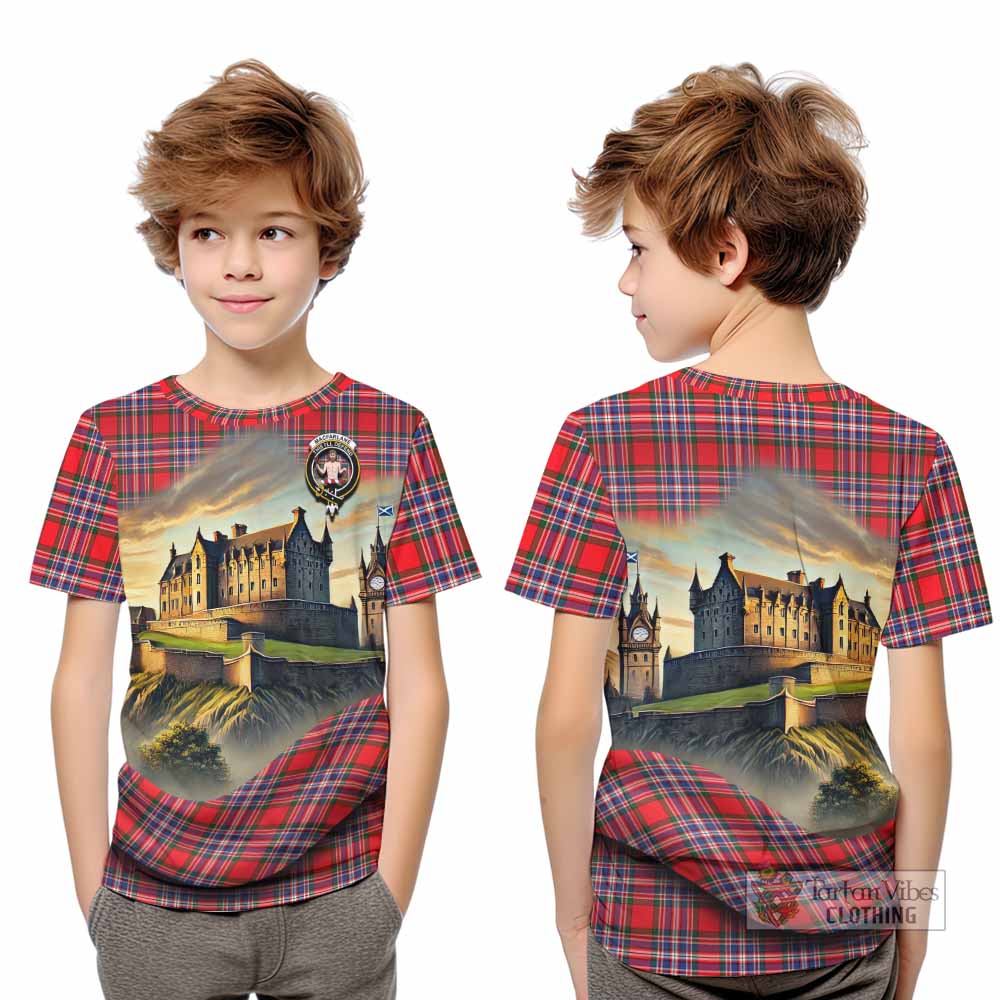 Tartan Vibes Clothing MacFarlane (McFarlane) Tartan Family Crest Kid T-Shirt with Scottish Ancient Castle Style