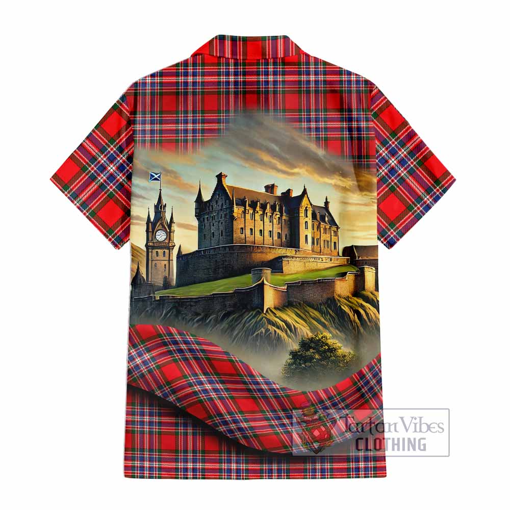 Tartan Vibes Clothing MacFarlane (McFarlane) Tartan Family Crest Short Sleeve Button Shirt with Scottish Ancient Castle Style