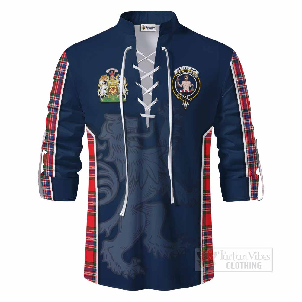 Tartan Vibes Clothing MacFarlane (McFarlane) Tartan Ghillie Kilt Shirt with Family Crest and Lion Rampant Vibes Sport Style