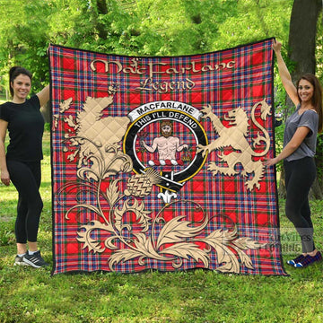 Tartan Vibes Clothing MacFarlane (McFarlane) Tartan Quilt with Family Crest and Scottish Symbol Style