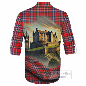 MacFarlane (McFarlane) Tartan Family Crest Ghillie Kilt Shirt with Scottish Ancient Castle Style