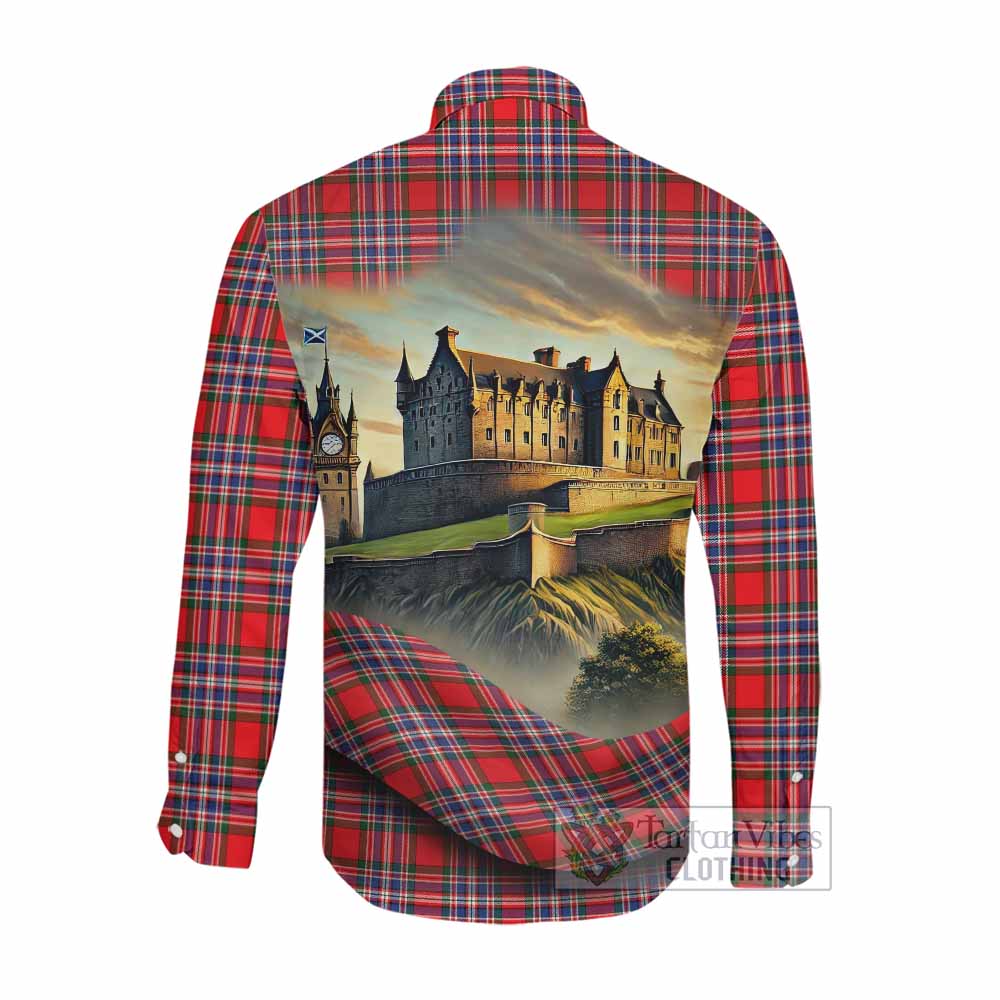 Tartan Vibes Clothing MacFarlane (McFarlane) Tartan Family Crest Long Sleeve Button Shirt with Scottish Ancient Castle Style