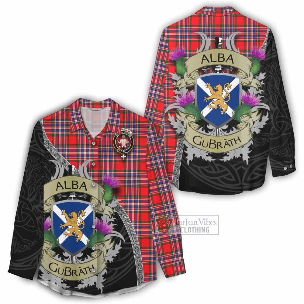 Tartan Vibes Clothing MacFarlane (McFarlane) Tartan Family Crest Women's Casual Shirt Lion Rampant Royal Thistle Shield Celtic Inspired