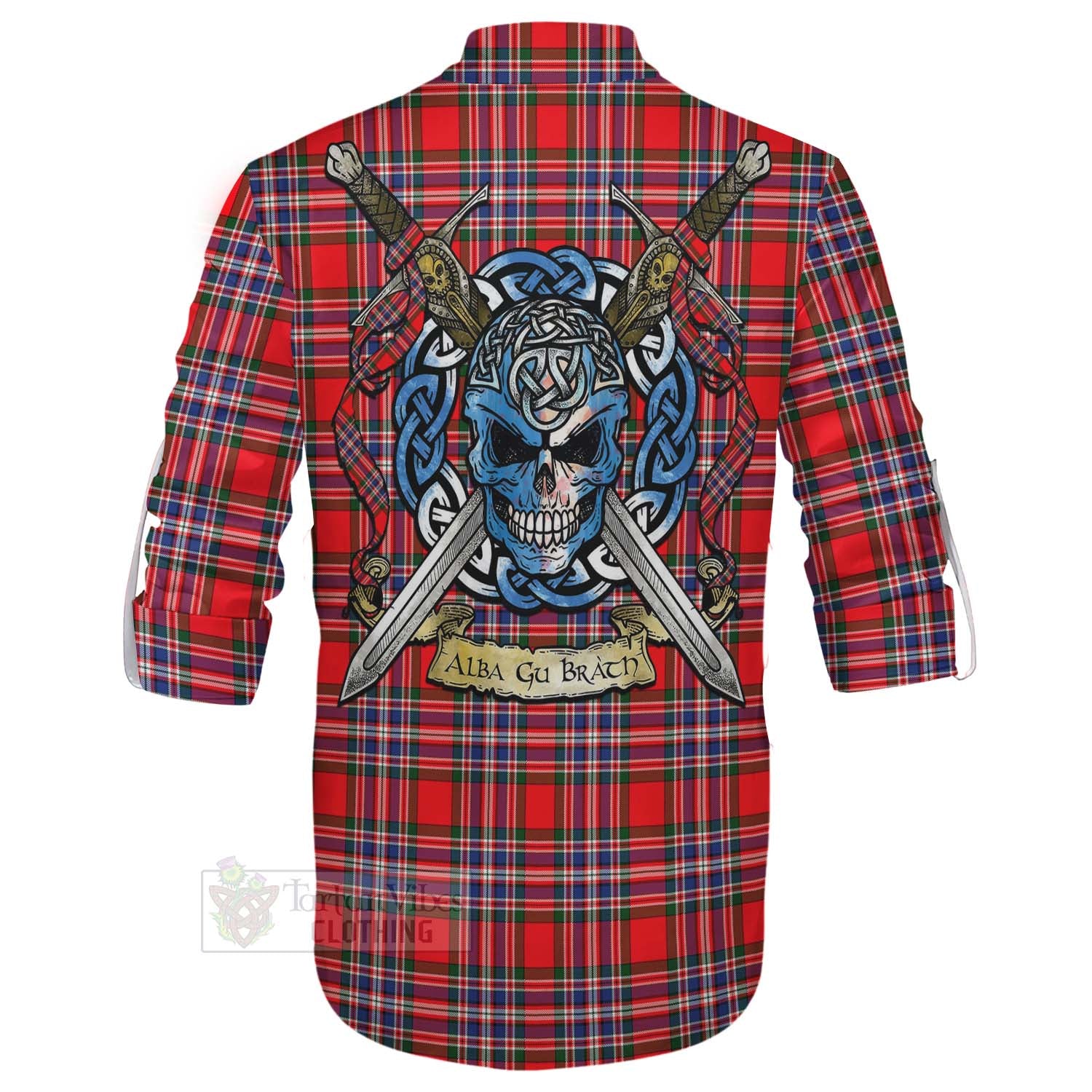 Tartan Vibes Clothing MacFarlane (McFarlane) Tartan Ghillie Kilt Shirt with Family Crest Celtic Skull Style