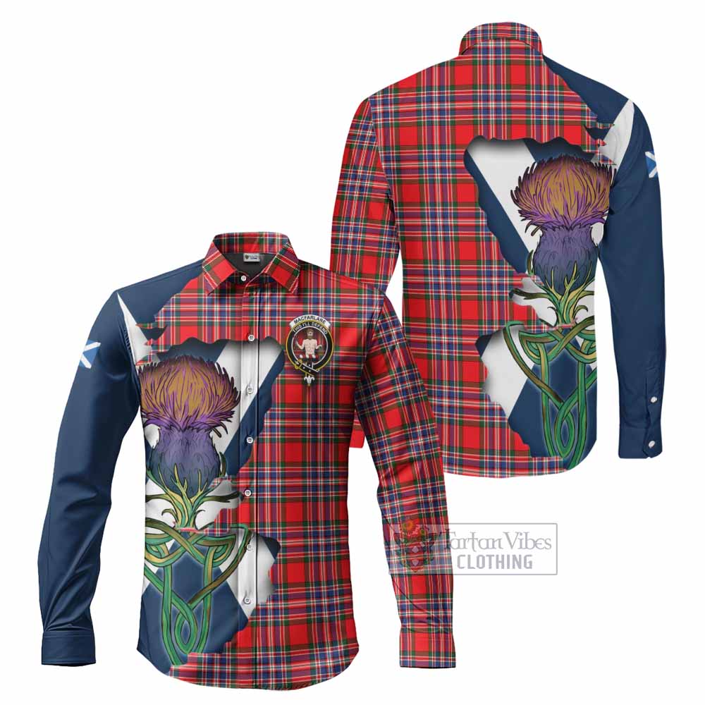 Tartan Vibes Clothing MacFarlane (McFarlane) Tartan Family Crest Long Sleeve Button Shirt Scottish Thistle Celtic Inspired
