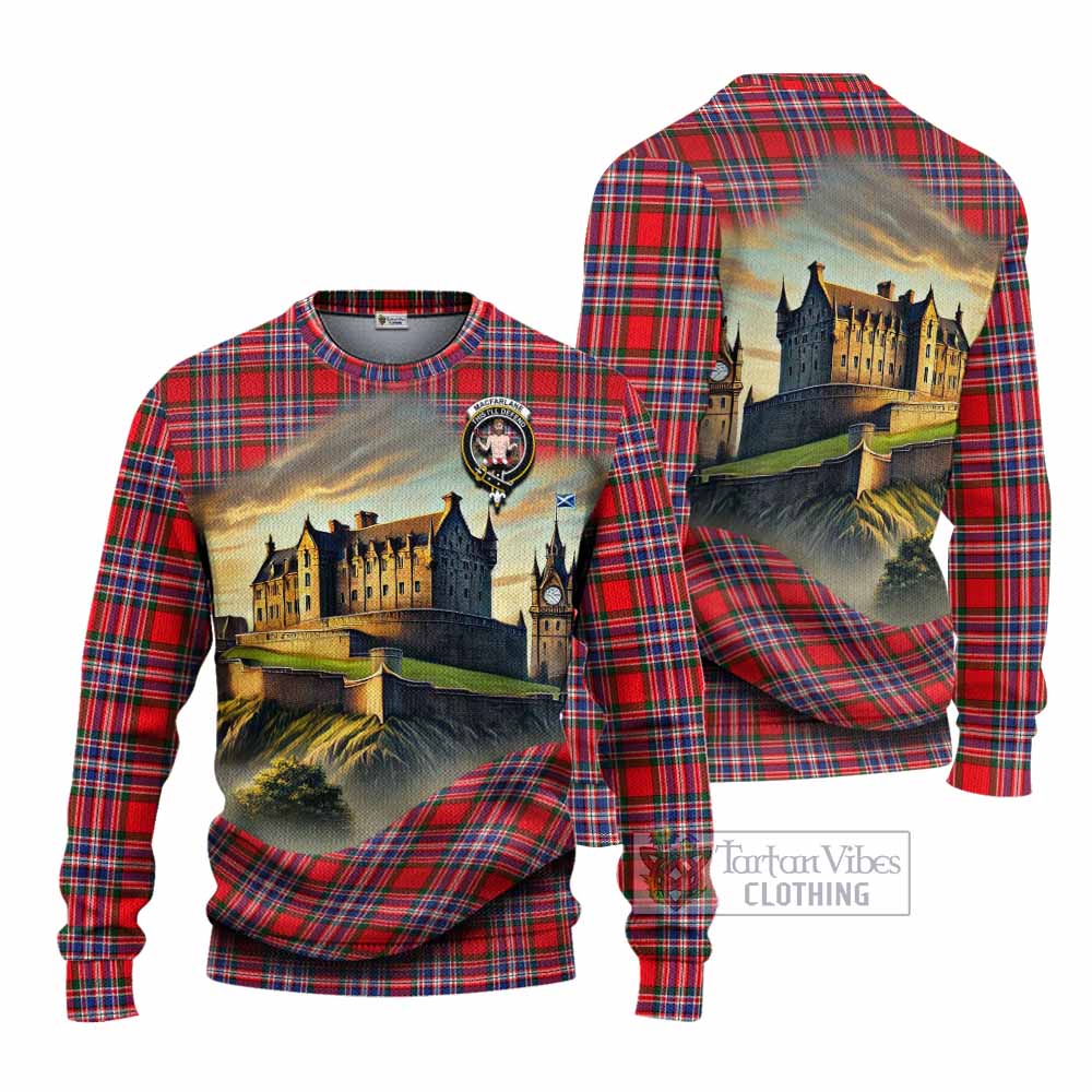 Tartan Vibes Clothing MacFarlane (McFarlane) Tartan Family Crest Knitted Sweater with Scottish Ancient Castle Style