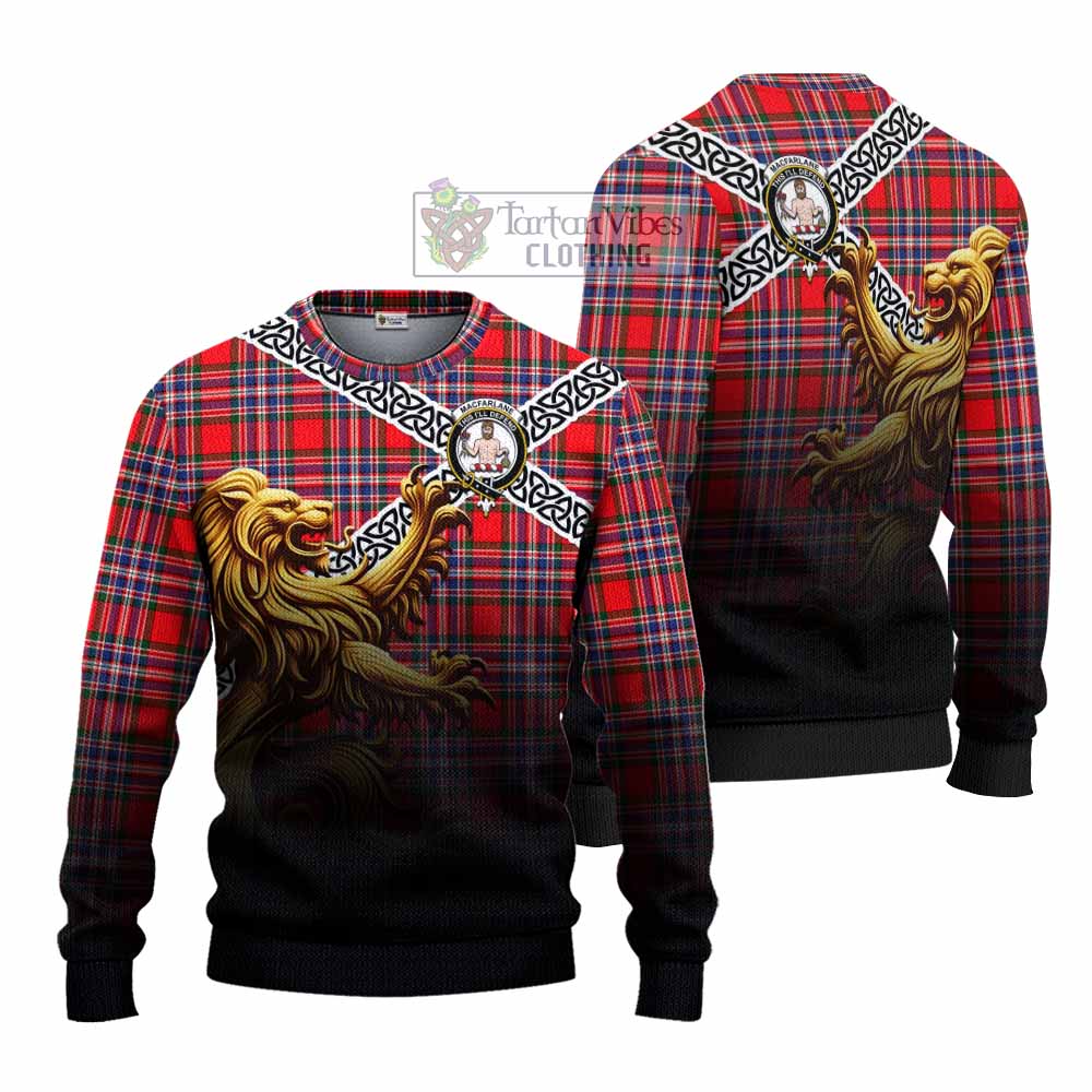 Tartan Vibes Clothing MacFarlane (McFarlane) Crest Tartan Knitted Sweater with Golden Lion Emblem Celtic Style