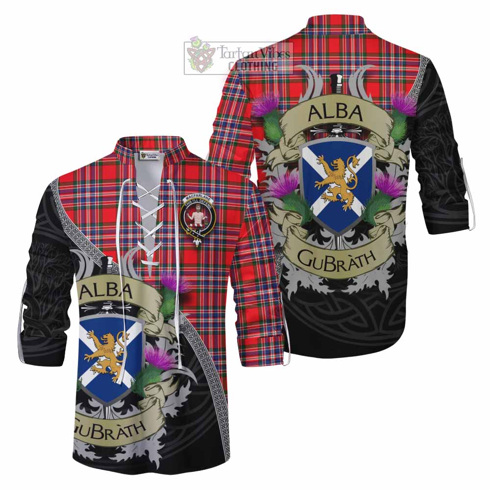 Tartan Vibes Clothing MacFarlane (McFarlane) Tartan Family Crest Ghillie Kilt Shirt Lion Rampant Royal Thistle Shield Celtic Inspired