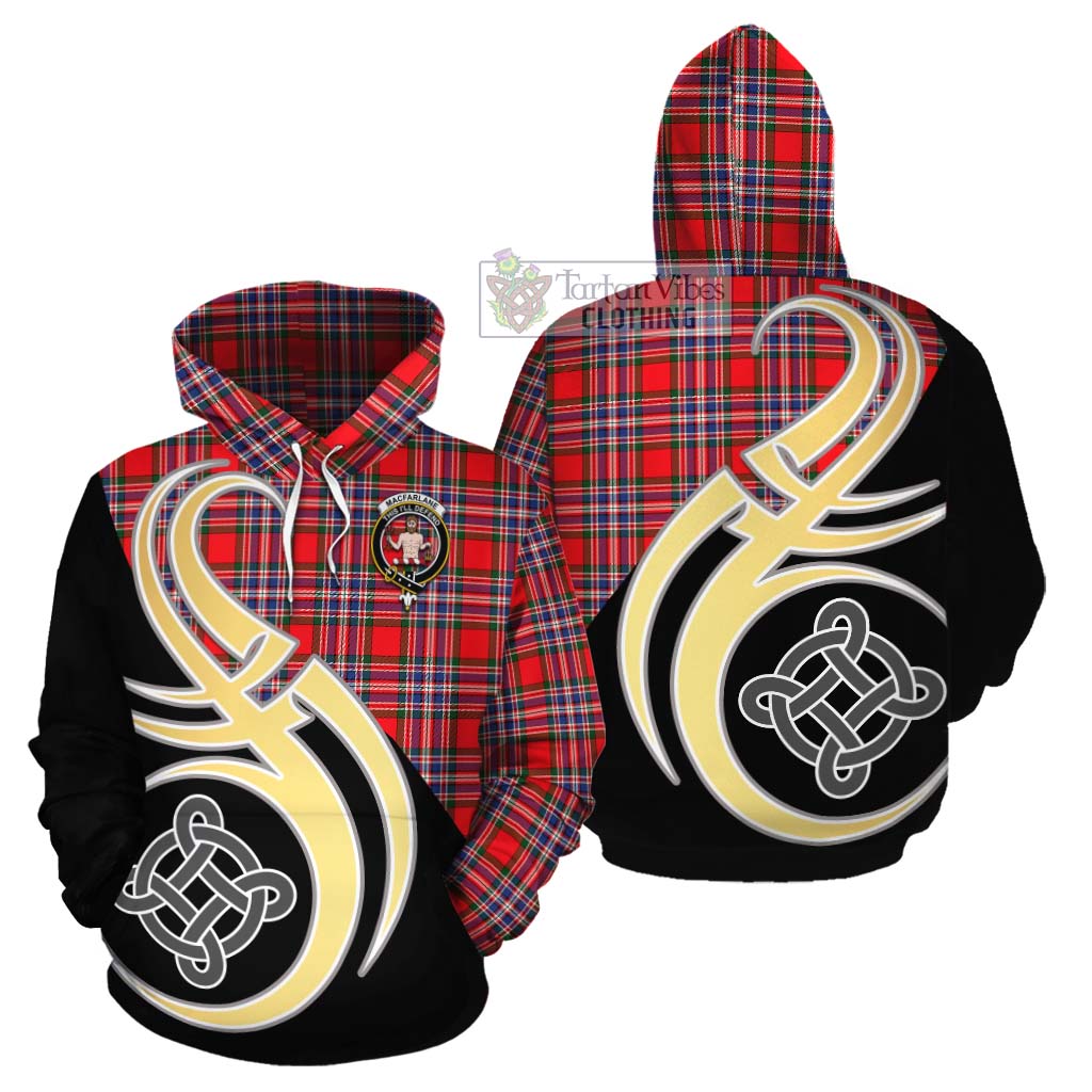 Tartan Vibes Clothing MacFarlane (McFarlane) Tartan Cotton Hoodie with Family Crest and Celtic Symbol Style
